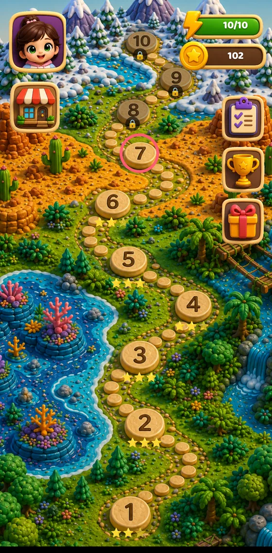 MIMI Mysteries world map with numbered levels